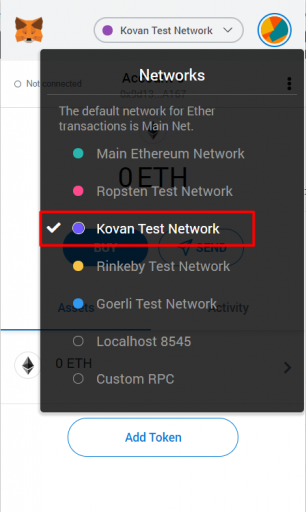 Chọn mạng Kovan Test Network