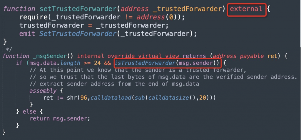 Lỗi bảo mật ở hàm  setTrustedForward() của nền tảng  CrossWiseFi 